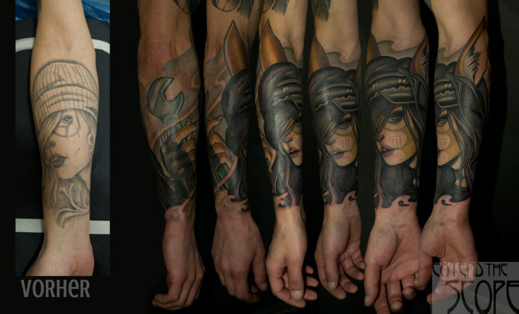 Vorher-Nachher Extend the Scope Coverup Tattoo