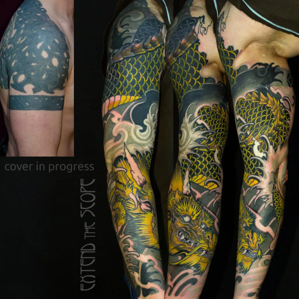 Ein Zwischenstand eines Coverups von Extend the Scope Tattoo Göttingen