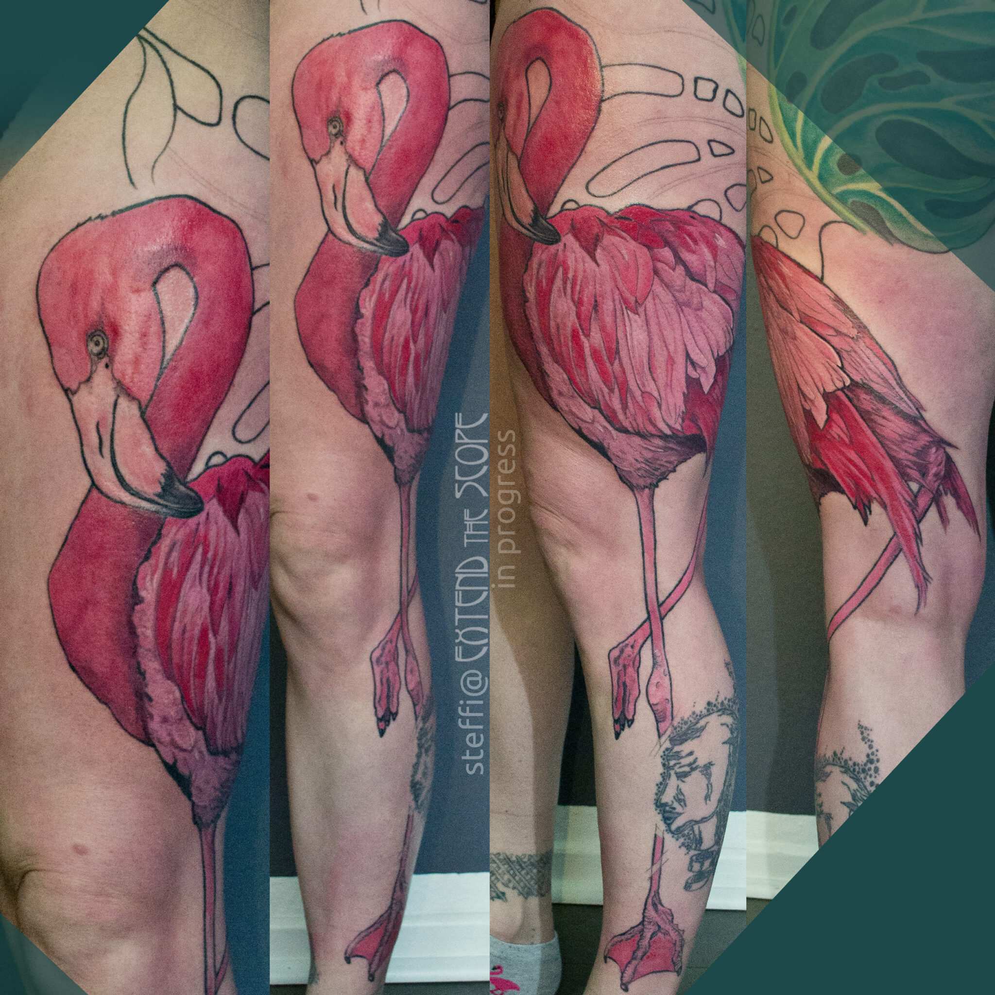 pink Flamingotattoo am Bein Extend the Scope Göttingen