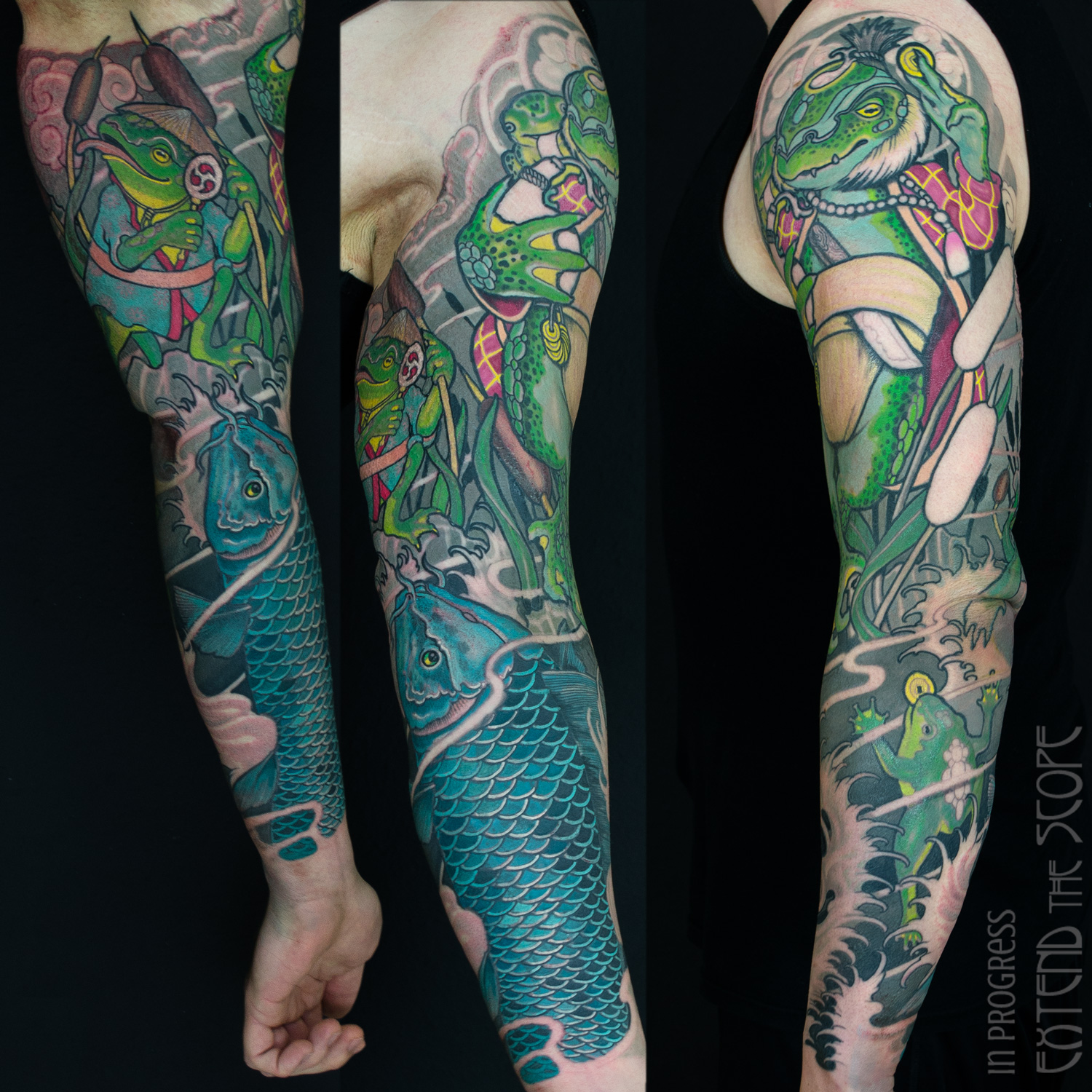 Neojapanese Cover-Up-Fullsleeve mit Kappa und Koi Karpfen Extend the Scope Göttingen