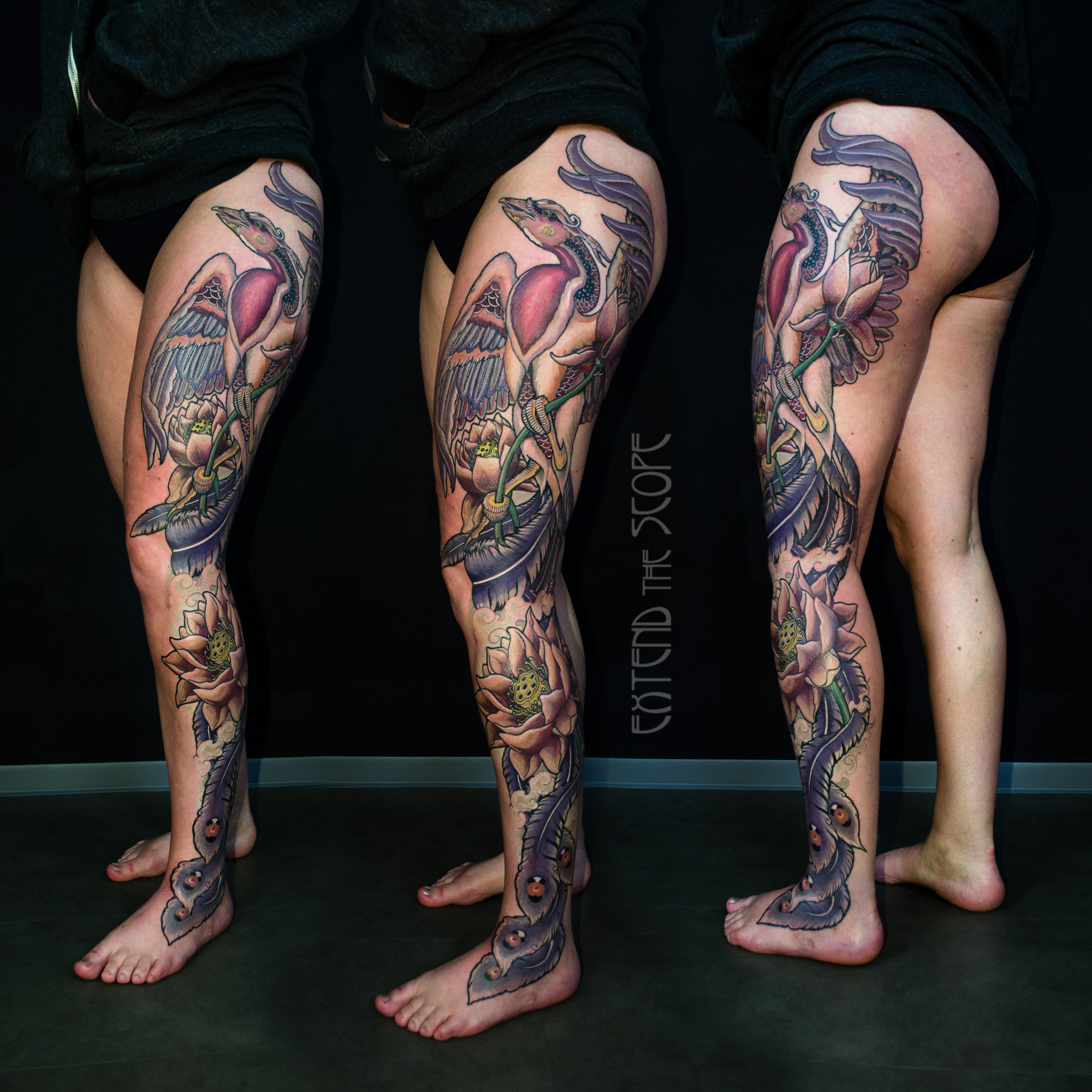 Phönixtattoo Bein verheilt Cover-Up Lotos von Extend the Scope Tattoo Göttingen