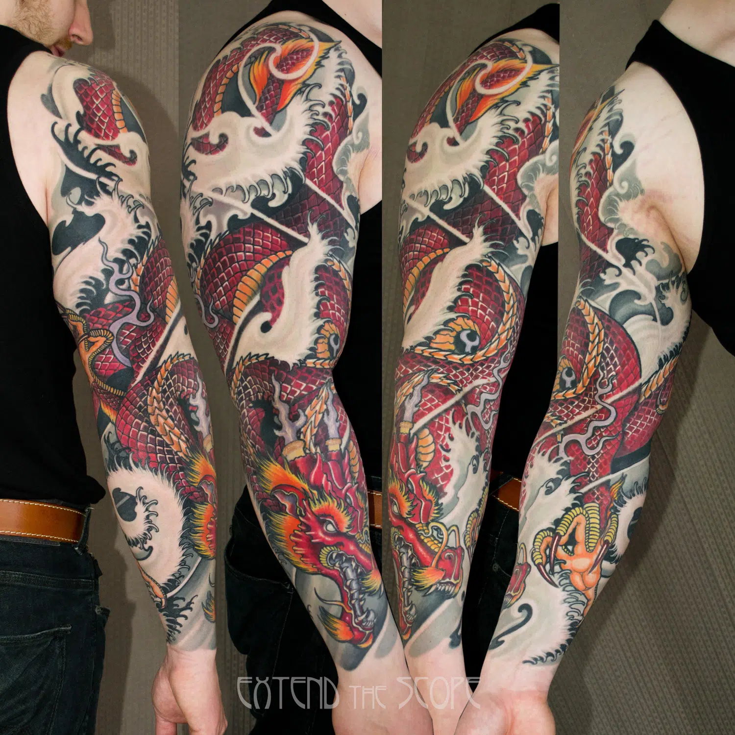 Dragonsleeve healed Neojapanese asiatischer roter Drache Extend the Scope Tattoo Göttingen