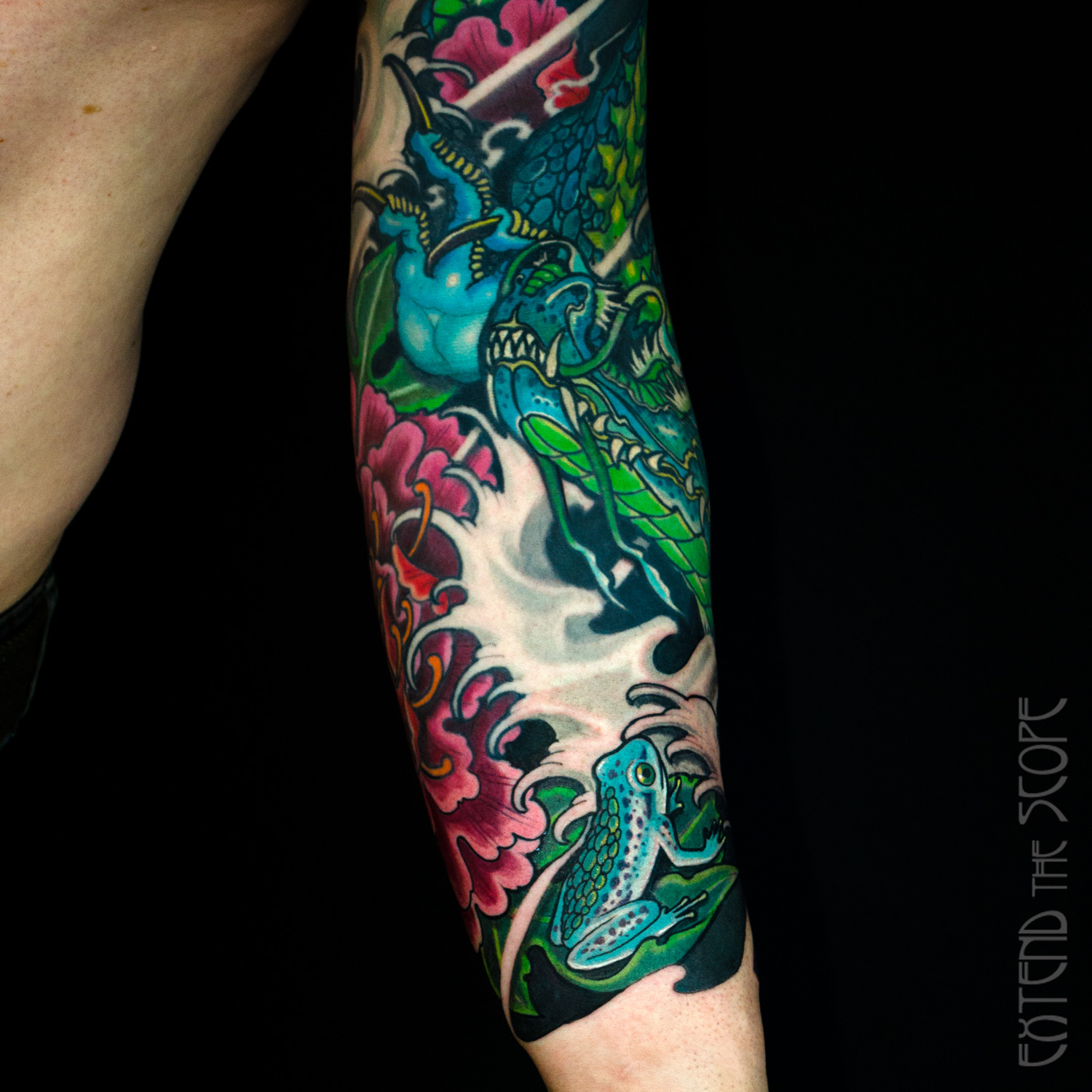 Armtattoo neojapanese Sleeve Tätowierung Drache