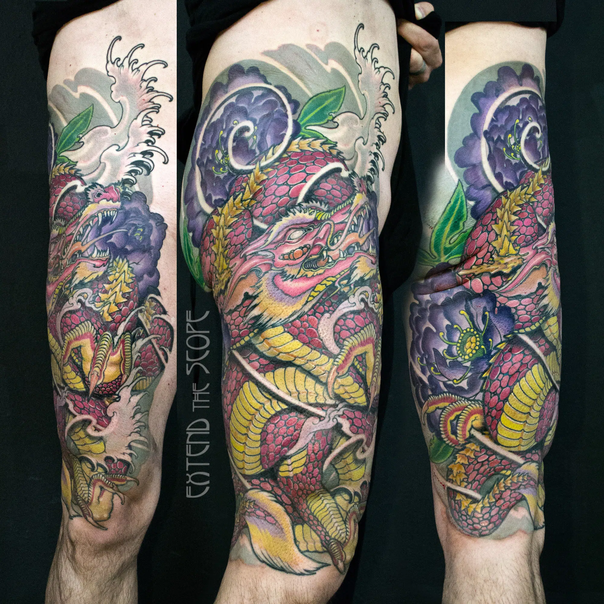 Waterdragon pink thightattoo neojapanese Extend the Scope Göttingen