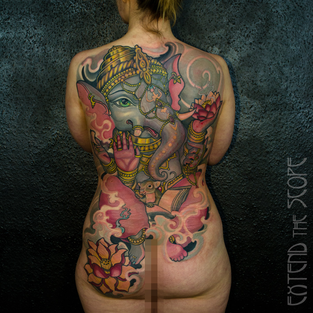 Ganesha Rücken Backpiece Cover-Up-Tattoo Extend the Scope Göttingen