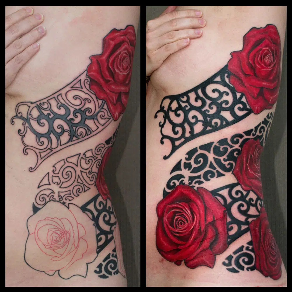 Tribal-Cover-Up Ornamental Rosen realistic Tattoo tribal Tattoo Lace freihand Göttingen Extend the Scope