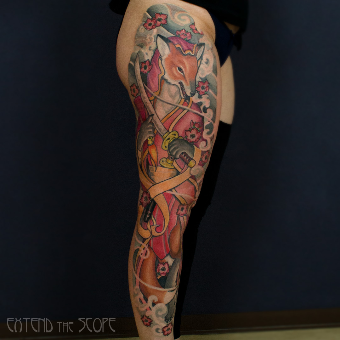 neojapanes Tattoo Kitsune Fuchs Bein Tattoostudio Göttingen
