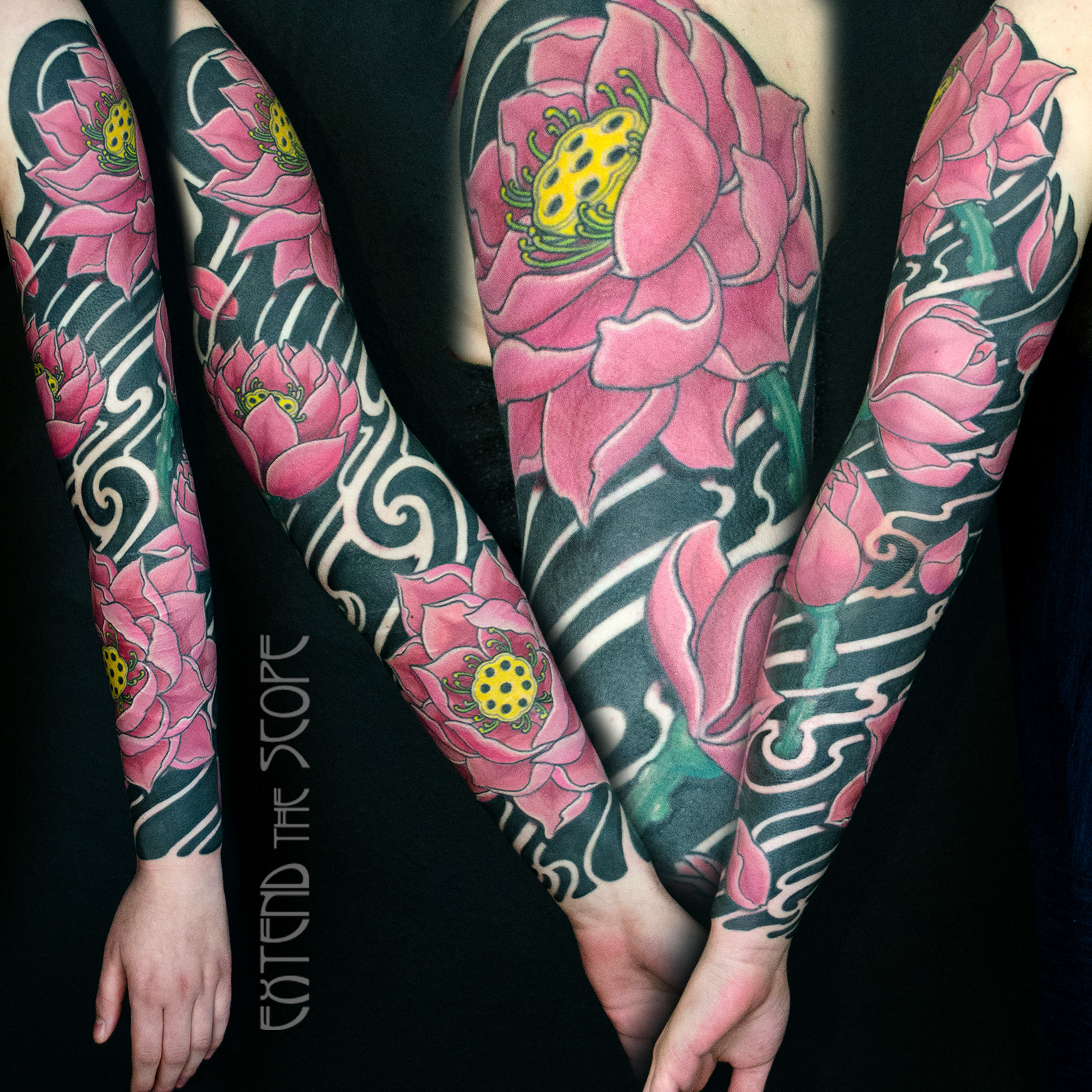 Extend the Scope Göttingen Narbentattoo Lotosblüten scartattoo blackwork