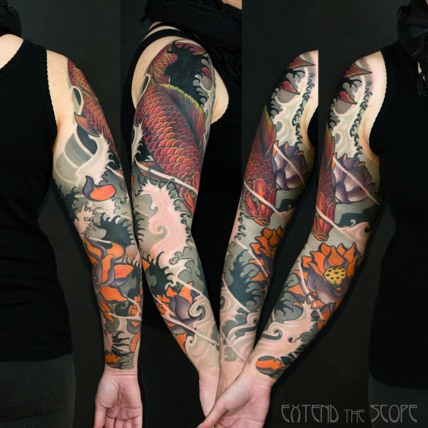 Göttingen Extend the Scope Tattoo Fullsleve Neojapanese Asiatattoo Koi Karpfen Cover-Up