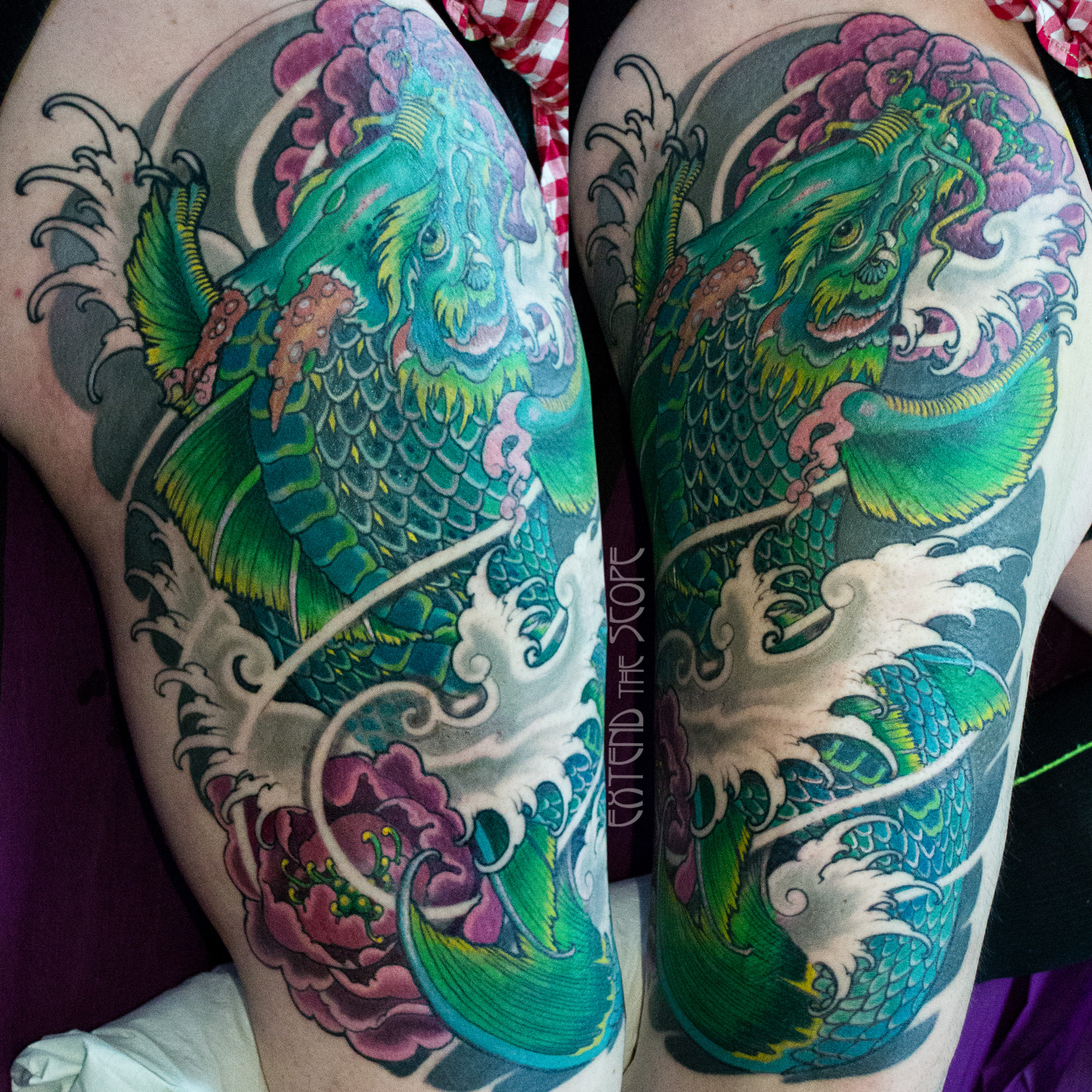 Dragonkoi Drachenkoi Cover-Up Scarcover Oberschenkel Extend the Scope Tattoo Göttingen