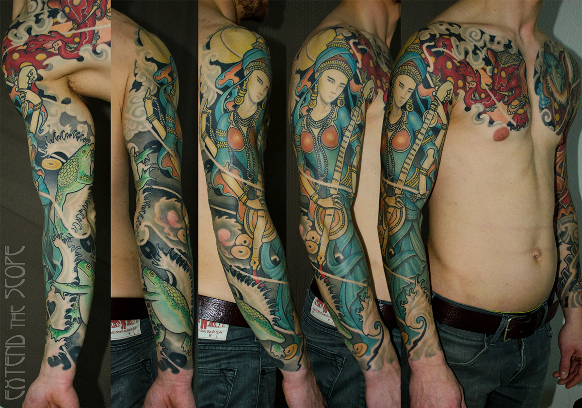 Benzaiten Baku Frösche Neojapanese Fullsleeve Extend the Scope Tattoo Göttingen