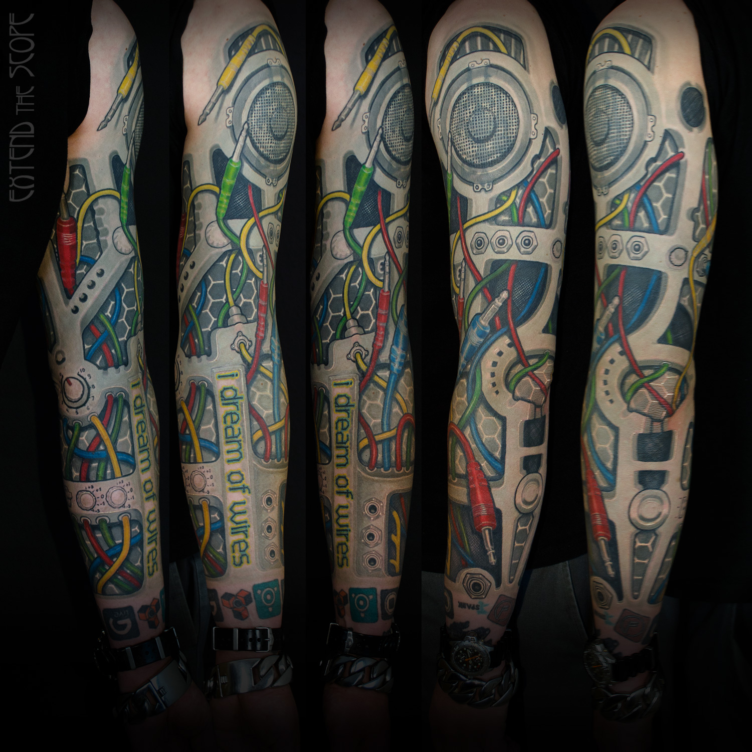 Biomech Musik Sleevetattoo electronic music Fullsleeve Cover-Up Extend the Scope Tattoo Göttingen